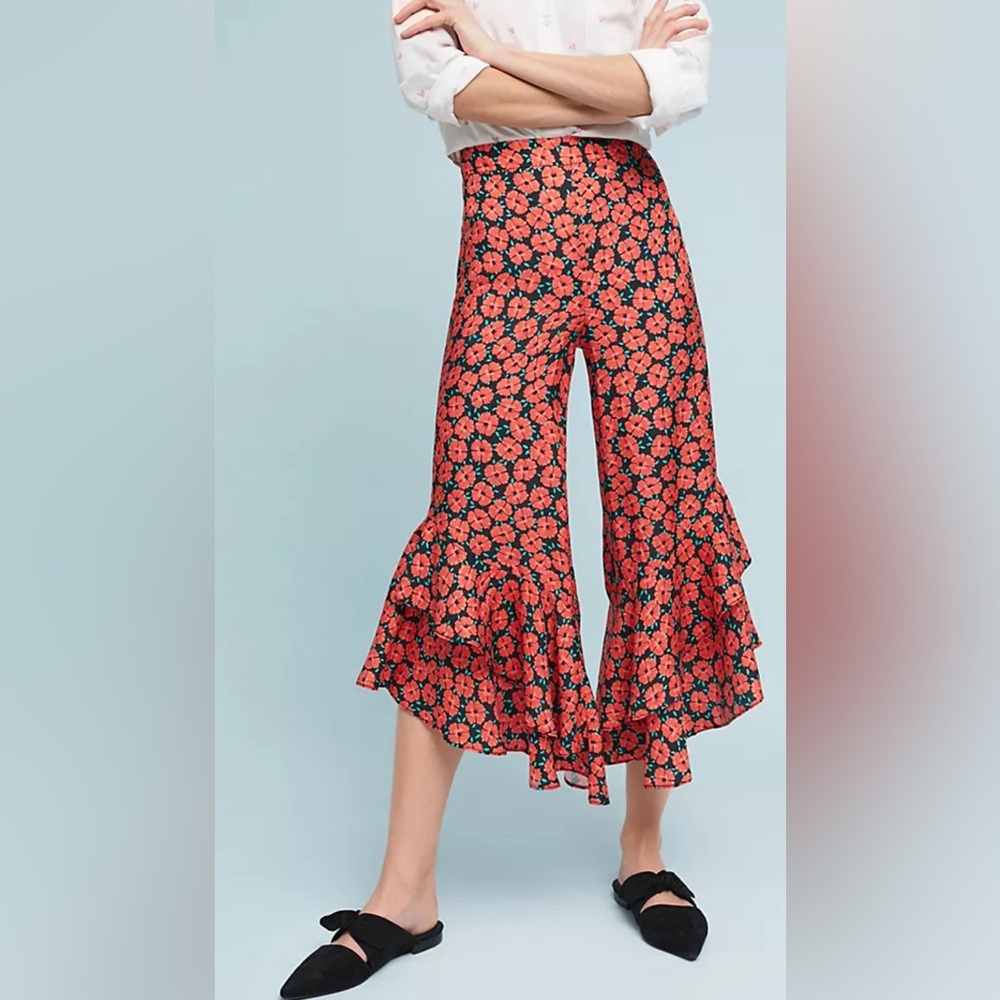 Anthropologie Virginie Flared Poppy Print Pants size 2